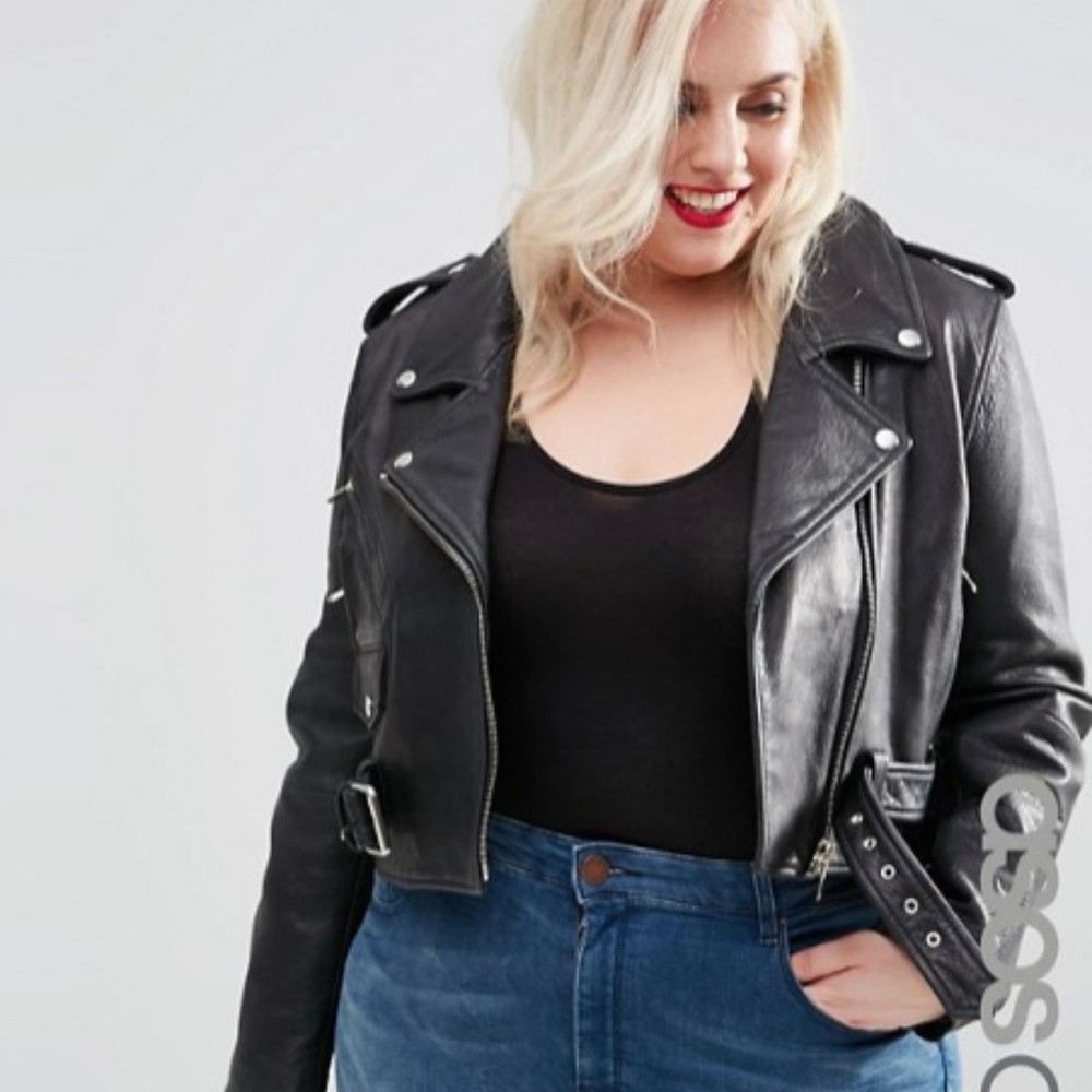 ASOS CURVE Cropped Leather Biker Jack - 14